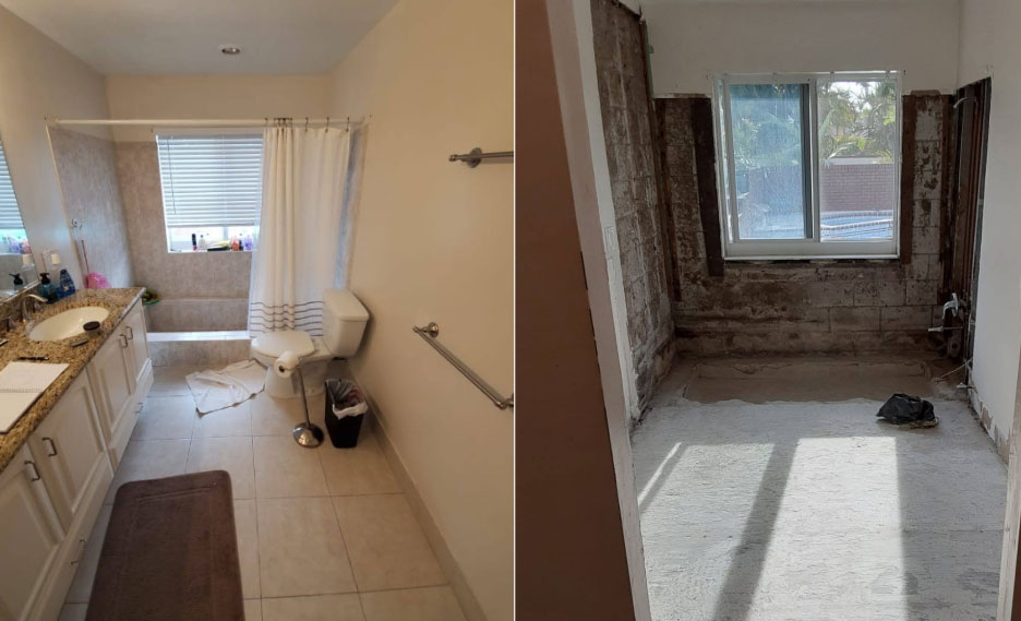 Bathroom water damage restoration demo