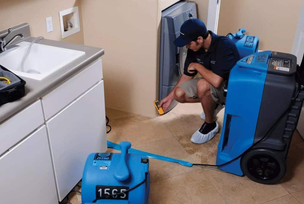 Technician checking moisture after water damage